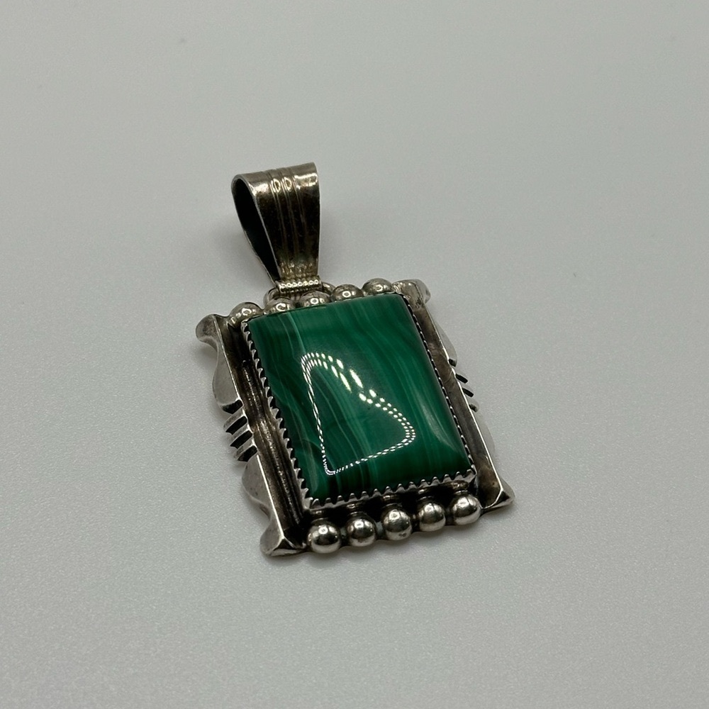Ltb Signed Malachite Rectangular Pendant In Sterl… - image 1
